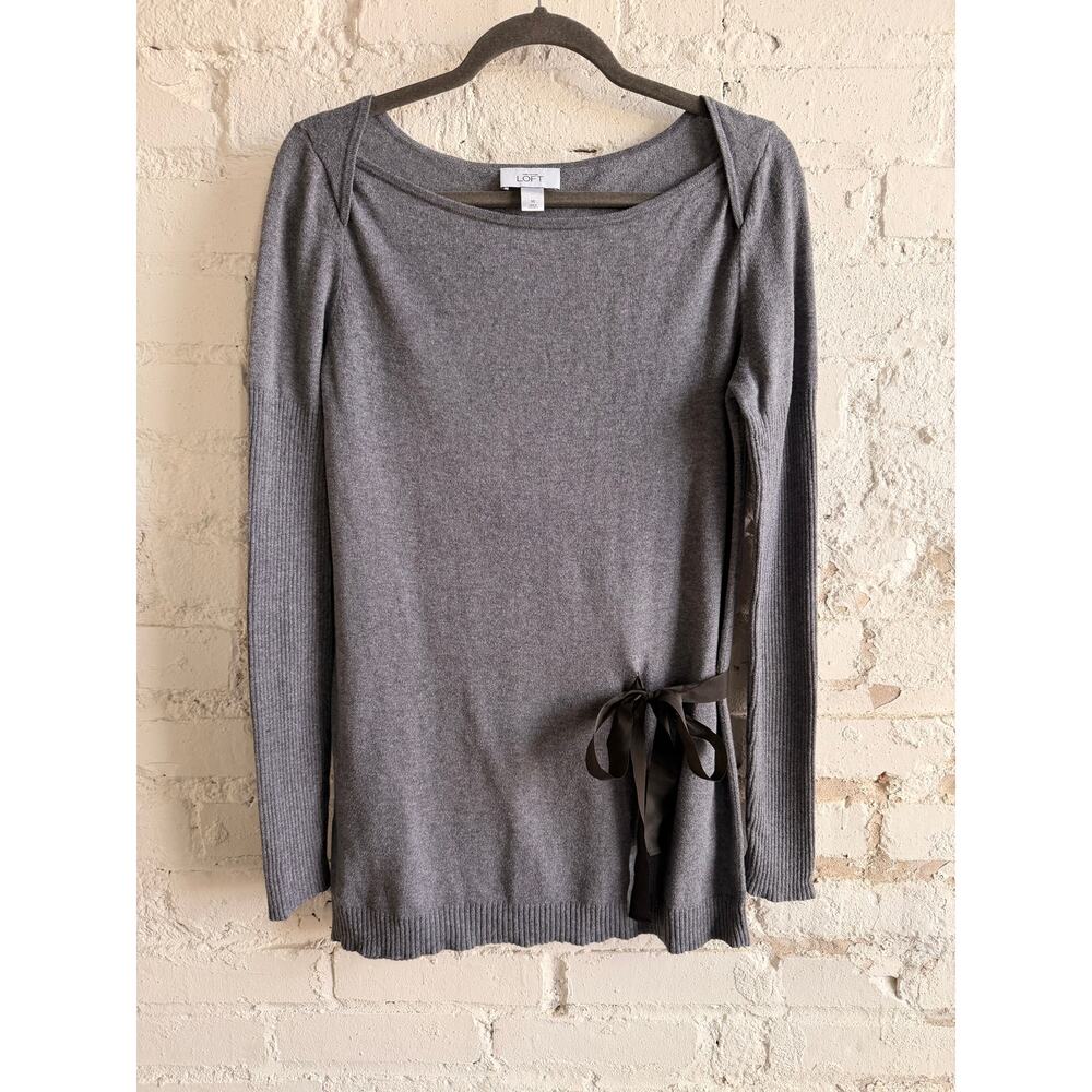 Ann Taylor LOFT Gray Cashmere Blend Wrap Sweater Medium Tie Side Long Sleeve